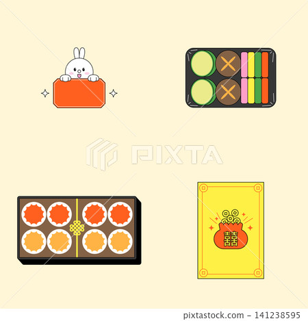 A bunny peeks over a plate while three other plates display assorted food items. The setting is bright and fun, creating a playful mood. Each item has simple designs. A bunny peeks over a plate while three other plates display assorted food items. The setting is bright and fun, creating a playful mood. Each item has simple designs. 141238595