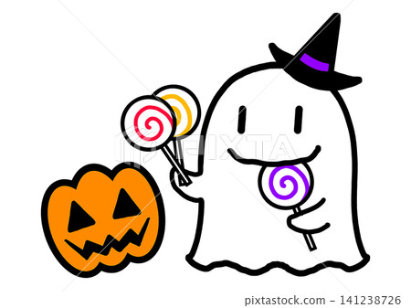Cute Halloween ghosts, candy, and jack-o'-lantern illustration material Cute Halloween ghosts, candy, and jack-o'-lantern illustration material 141238726