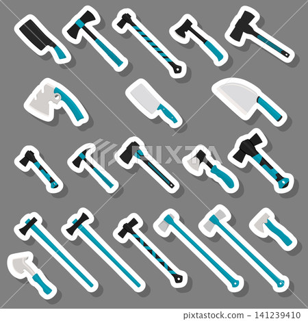 Illustration on theme big kit steel axes with wooden handle Illustration on theme big kit steel axes with wooden handle 141239410