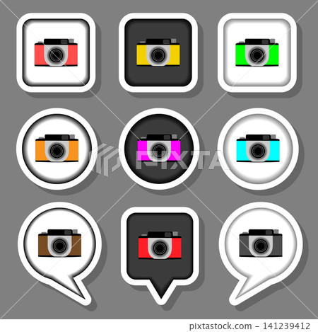 Vector icon illustration logo for set symbols camera with lenses for photo Vector icon illustration logo for set symbols camera with lenses for photo 141239412