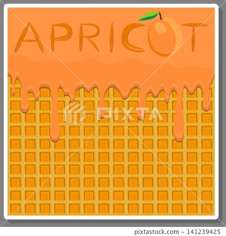 Illustration on theme falling runny apricot drip at sugary waffle cookie Illustration on theme falling runny apricot drip at sugary waffle cookie 141239425