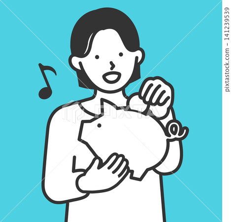 An illustration of a woman smiling as she puts money into a piggy bank! It illustrates the joy of saving little by little and explains wealth building. An illustration of a woman smiling as she puts money into a piggy bank! It illustrates the joy of saving little by little and explains wealth building. 141239539