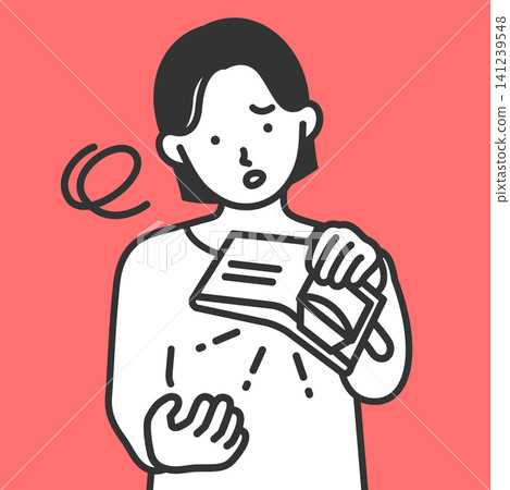 年輕女子因錢包空空而嘆息的插圖!為那些正在為金錢問題苦惱並努力存錢的人提供的生活規劃指南。 年輕女子因錢包空空而嘆息的插圖!為那些正在為金錢問題苦惱並努力存錢的人提供的生活規劃指南。 141239548