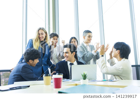 Boss And Business People Group In Office, Leadership Concept, Successful Mix Race Team Of Businesspeople Wearing Suits, Professional Staff Happy Smiling 141239917