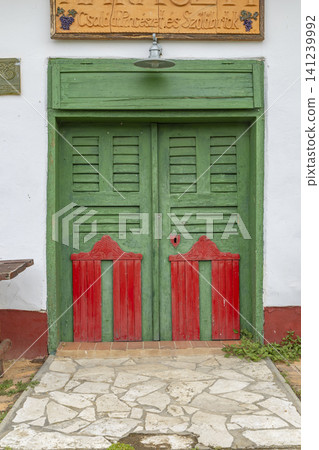 Traditional Hungarian winery door in Palkonya village Traditional Hungarian winery door in Palkonya village 141239992