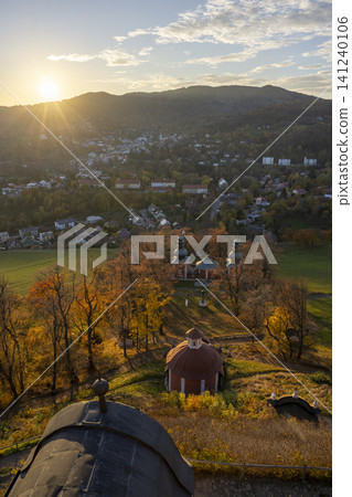 Calvary Banska Stiavnica during autumn sunset view Calvary Banska Stiavnica during autumn sunset view 141240106
