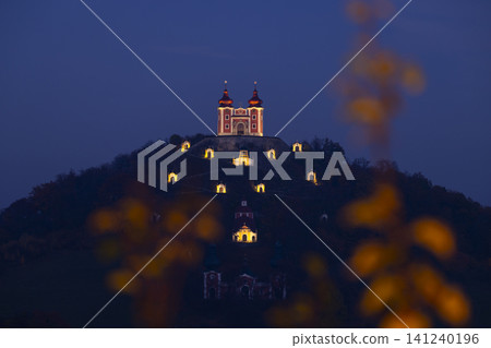 Baroque Calvary on hilltop in Banska Stiavnica at night Baroque Calvary on hilltop in Banska Stiavnica at night 141240196