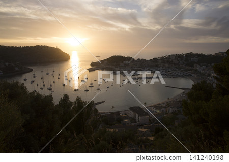 Sunset Marina Seascape with Sailboats on a Mediterranean Bay Sunset Marina Seascape with Sailboats on a Mediterranean Bay 141240198
