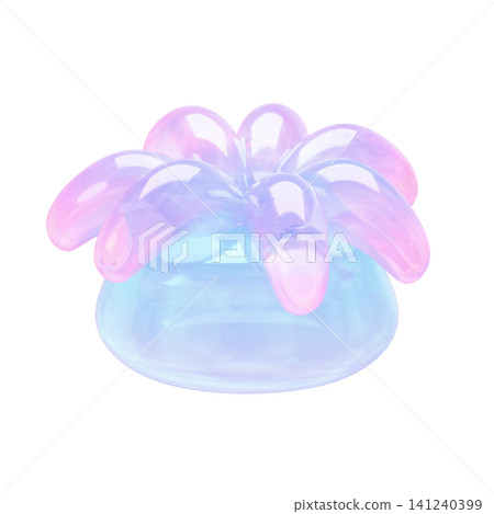 Cute and dreamy puffy sticker-style 3D sea creature icon: Anemone Cute and dreamy puffy sticker-style 3D sea creature icon: Anemone 141240399