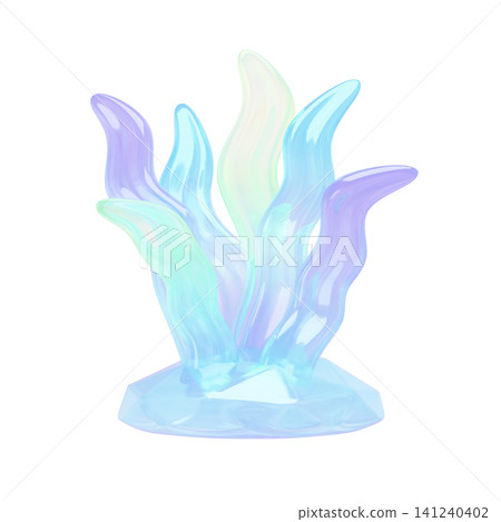 可愛夢幻的立體貼紙風格3D海洋生物和海藻圖示。 141240402