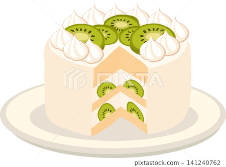 Kiwi Cream Cake With Layered Fruit Filling And Whipped Cream On Plate Kiwi Cream Cake With Layered Fruit Filling And Whipped Cream On Plate 141240762