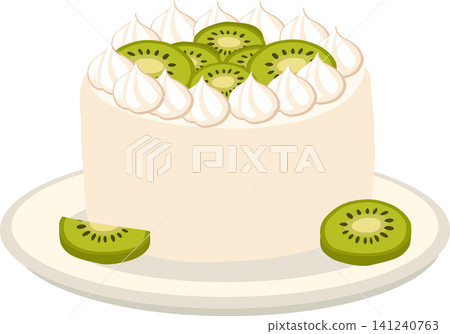 a kiwi cake with whipped cream sits on a plate for summer celebrations menu design and sweet food concepts 141240763