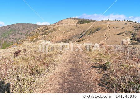 從伊豆半島伊豆山脊步道上的宇久須峠草甸山頂眺望；禦尾台在左側。 141240936