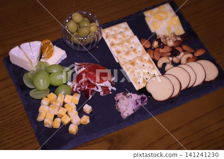 Charcuterie Board with Assorted Cheeses and Snacks Charcuterie Board with Assorted Cheeses and Snacks 141241230