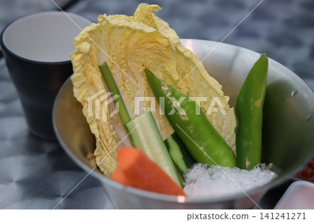 Fresh Korean Side Dish with Ice and Vegetables Fresh Korean Side Dish with Ice and Vegetables 141241271