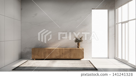 Screen mock up White granite tiles living room have cabinet minimalist and decoraion. 3d rendering 141241328