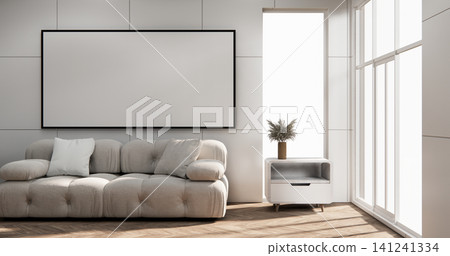 Screen mock up White granite tiles living room have cabinet minimalist and decoraion. 3d rendering Screen mock up White granite tiles living room have cabinet minimalist and decoraion. 3d rendering 141241334