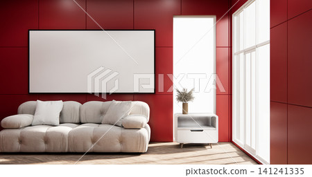 Red modern room,minimal designs. 3d rendering Red modern room,minimal designs. 3d rendering 141241335