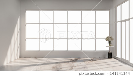 Tiles wall design empty white modern minimal style. 3D illustration rendering 141241344