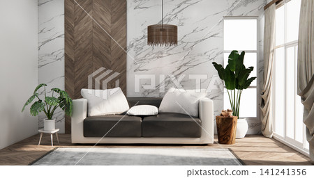 Modern room interior wabisabi style mint Armchair onEmpty room wabi sabi style. 3D illustration rendering Modern room interior wabisabi style mint Armchair onEmpty room wabi sabi style. 3D illustration rendering 141241356