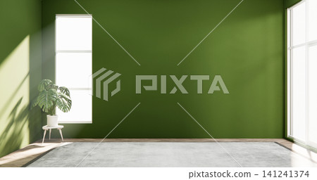 Empty Living room mockup Clean green modern room japanese style.3D rendering Empty Living room mockup Clean green modern room japanese style.3D rendering 141241374