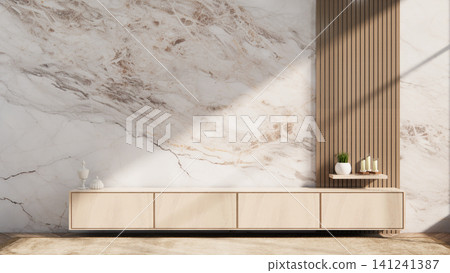 Screen mock up White granite tiles living room have cabinet minimalist and decoraion. 3d rendering 141241387