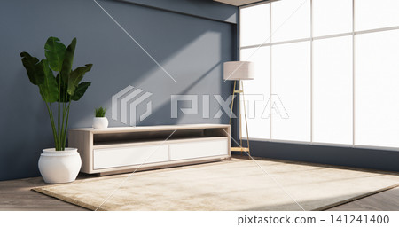 Tv cabinet in modern zen living room on dark blue wall background,3d rendering Tv cabinet in modern zen living room on dark blue wall background,3d rendering 141241400