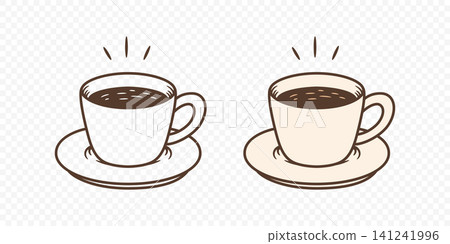 Cute Coffee Cup Doodle Vector Illustration. Hand Drawn Coffee Cup Set. Coffee Cup Clipart, Mugs. Simple Hand Drawn Hot Drink Cartoon Icon Set 141241996