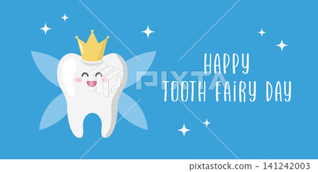 cute tooth with wings and crown happy tooth fairy day vector illustration cute tooth with wings and crown happy tooth fairy day vector illustration 141242003
