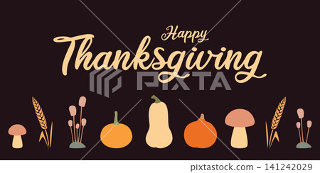 happy thanksgiving greeting card with pumpkin and autumn leave banner vector illustration happy thanksgiving greeting card with pumpkin and autumn leave banner vector illustration 141242029
