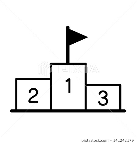 A black and white illustration of the championship flag and the podiums for 1st, 2nd, and 3rd place. A black and white illustration of the championship flag and the podiums for 1st, 2nd, and 3rd place. 141242179