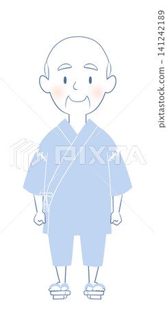一位老人身穿甚平（日本傳統夏季服飾）的插圖。 141242189
