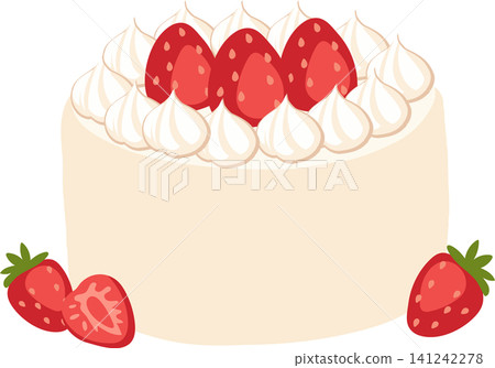 Strawberry Cream Cake Illustration With Whipped Cream And Fresh Fruit 141242278