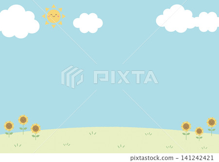 [Vector] Summer background with blue sky and sunflowers, with copy space. 141242421