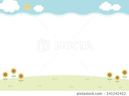 [向量圖] 雲朵邊框和向日葵夏季邊框背景 - 可愛的背景插圖 141242422