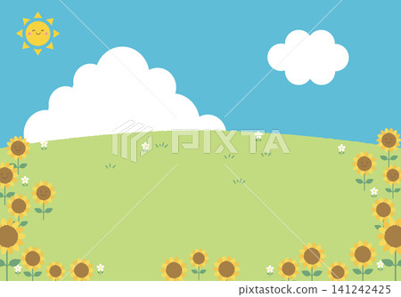 [Vector] Summer background with sunflower field frame - Cute background illustration 141242425