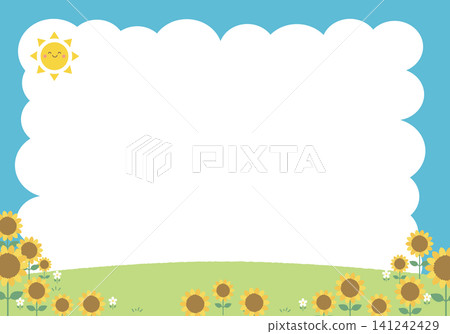 [向量圖] 雲朵邊框和向日葵夏季背景 - 資訊插圖 141242429