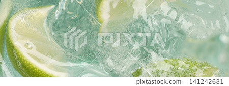 Sparkling citrus drink background clear ice Sparkling citrus drink background clear ice 141242681