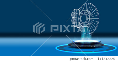 Detailed view of a disc brake system auto part showcasing its structure and design in a digital setting Detailed view of a disc brake system auto part showcasing its structure and design in a digital setting 141242820