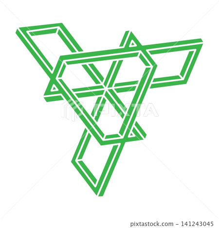 Impossible shapes. Sacred geometry figure. Optical illusion. Abstract eternal geometric object. Impossible endless outline logo. Line art. Optical art. Impossible geometry shape on a white background. 141243045