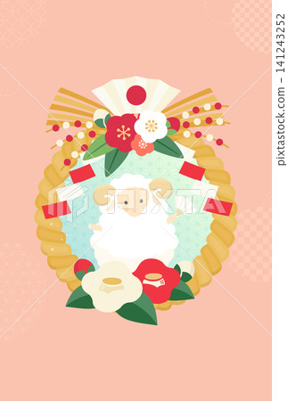 Year of the Sheep_New Year's card design without text_Shimekazari and sheep 2_Vertical Year of the Sheep_New Year's card design without text_Shimekazari and sheep 2_Vertical 141243252