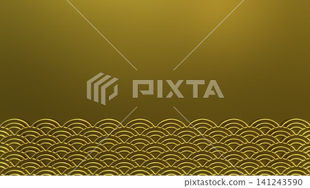Luxurious 3D gold metallic illustration material featuring a traditional Japanese wave pattern and a golden background. Luxurious 3D gold metallic illustration material featuring a traditional Japanese wave pattern and a golden background. 141243590