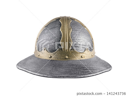 Medieval infantry kettle hat helmet isolated on white background with clipping path Medieval infantry kettle hat helmet isolated on white background with clipping path 141243736