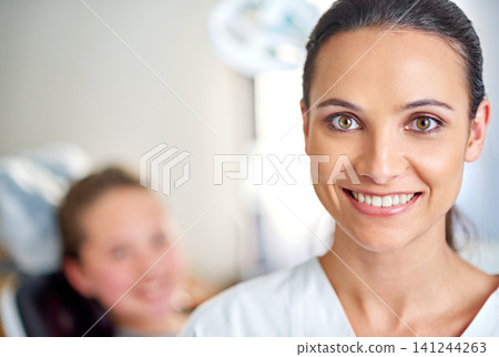 Woman, portrait and dentist for oral care in office, smile and ready for consultation on hygiene. Female person, confident and orthodontist for treatment on teeth, specialist and happy for gum health Woman, portrait and dentist for oral care in office, smile and ready for consultation on hygiene. Female person, confident and orthodontist for treatment on teeth, specialist and happy for gum health 141244263