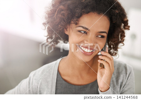 Black woman, satisfied and smartphone for phone call with conversation, communication and mobile in office. Closeup, female person and happy with work break for networking, discussion and connection Black woman, satisfied and smartphone for phone call with conversation, communication and mobile in office. Closeup, female person and happy with work break for networking, discussion and connection 141244568
