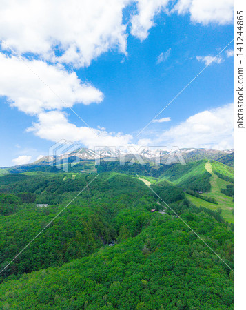 [Drone footage] Norikura Plateau and Mount Norikura in lush greenery [Nagano Prefecture] 141244865