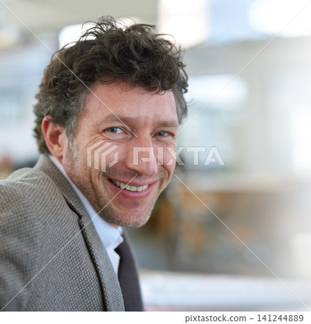 Happy, mature and creative man in portrait at office with smile from productivity on project in London. Professional, employee and person work with energy and confidence for development of startup Happy, mature and creative man in portrait at office with smile from productivity on project in London. Professional, employee and person work with energy and confidence for development of startup 141244889