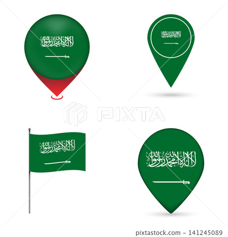 Saudi Arabia Flag Map Pin Icons Set Collection. Saudi Arabia Flag Map Pin Icons Set Collection. 141245089