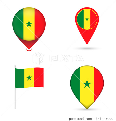 Senegal Flag Map Pin Icons Set Collection. Senegal Flag Map Pin Icons Set Collection. 141245090