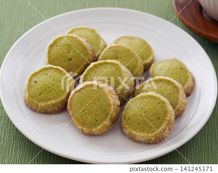 Matcha cookies served on a plate Matcha cookies served on a plate 141245171